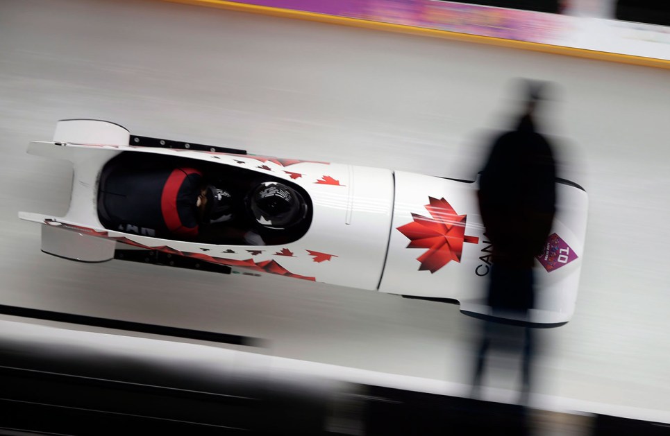 Kaillie Humphries and Heather Moyse during bobsleigh competition in Sochi.