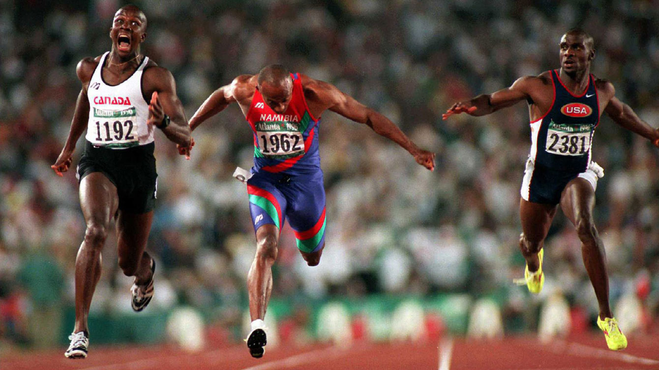 Perhaps the most iconic Canadian Olympic moment in history, Donovan Bailey becomes the world's fastest man and 100m World Record holder. 