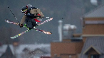 Skier executing trick in the air