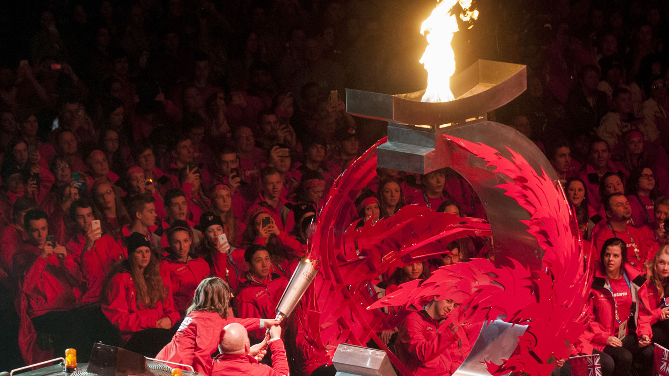 Lighting of the ceremonial flame during the Opening Ceremony ((Via 2015 Canada Winter Games/Philomena Hughes)