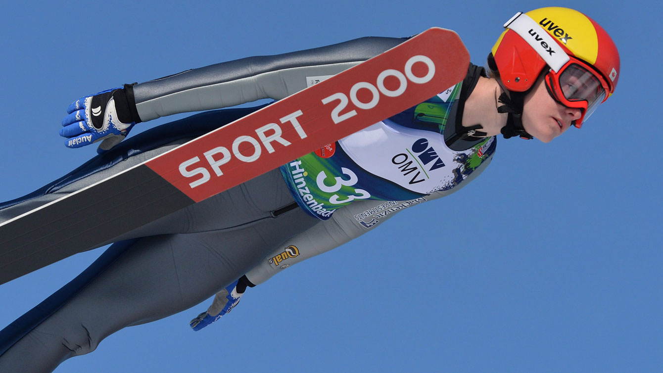 Taylor Henrich jumping at World Cup event in Austria, February 1, 2015. 