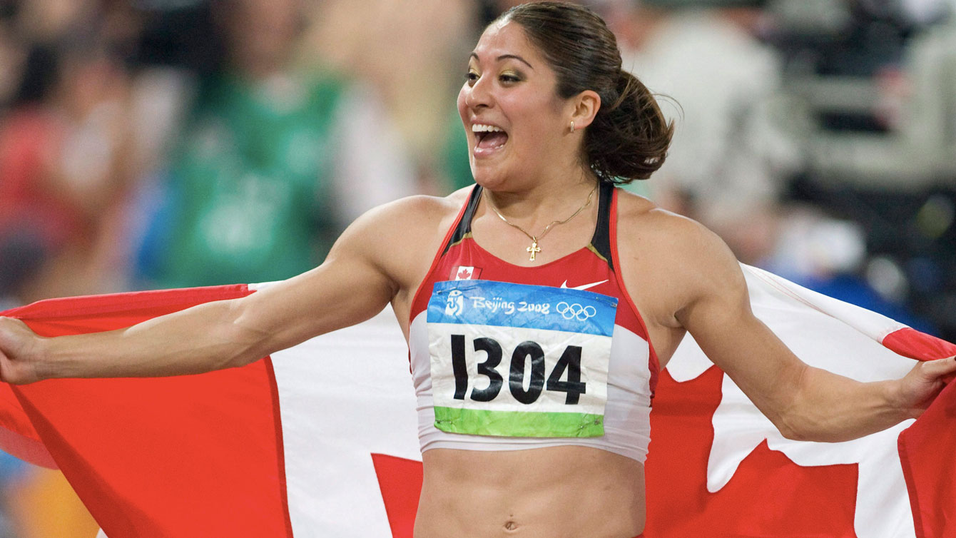 Priscilla Lopes-Schliep celebrates her 100m hurdles bronze at Beijing 2008. 