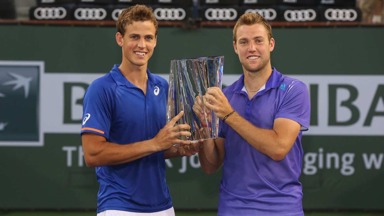 Vasek Pospisil (left) and Jack Sock, photo via BNP Paribas Open, March 21, 2015. 