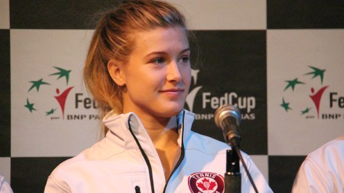Eugenie Bouchard at the Fed Cup draw versus Romania on April 17, 2015.