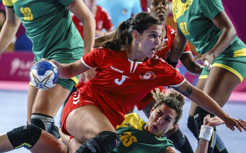 Myriam Laplante of Team Canada battles against Brazil