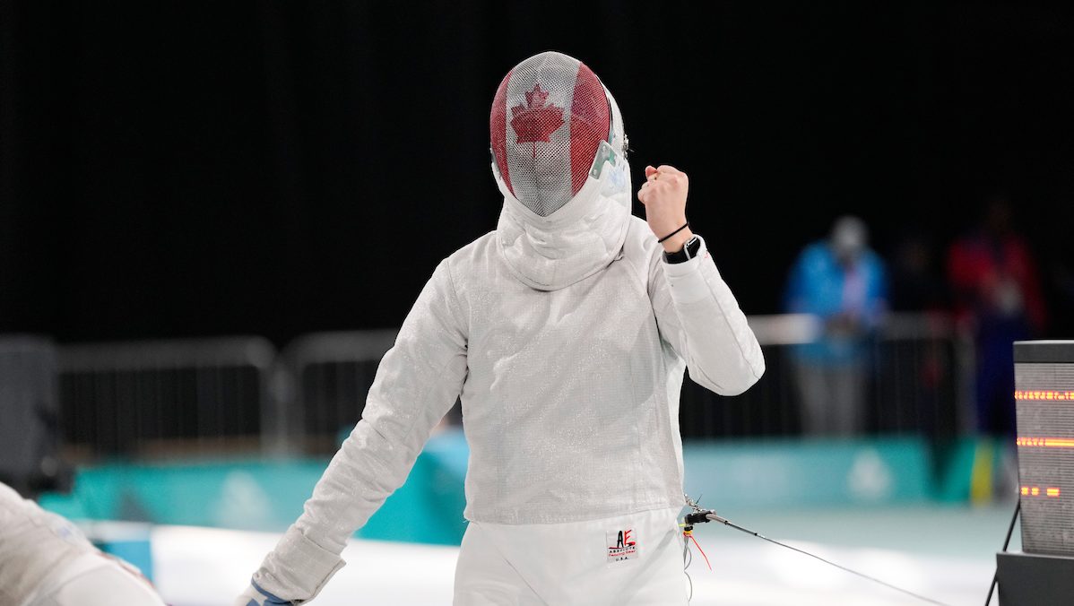 Pamela Birnd'Amour pumps her fist in celebration