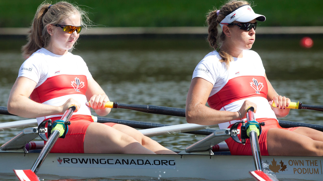 Katie Goodfellow and Carling Zeeman at the 2014 World Rowing Championships in Amsterdam (Katie Steenman Images, Courtesy of Rowing Canada Aviron).