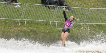Whitney Mcclintock Rini of Canada competes in waterski