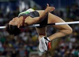 Canada's Alyxandria Treasure competes in the women's high jump