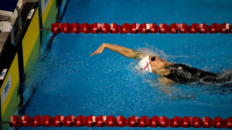 Hilary Caldwell Canada's Hilary Caldwell reaches for the wall to win the women's 200m backstroke.