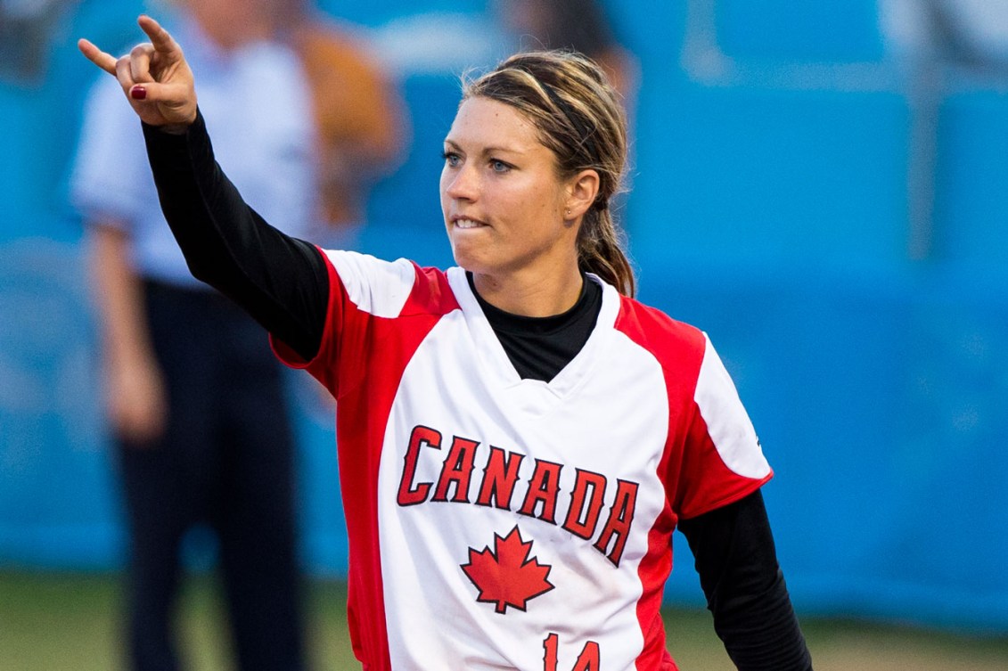 Canada's Megan Timpf helped lead the women's softball team to a 7-4 semifinal victory over Puerto Rico on Day 15 at Toronto 2015.