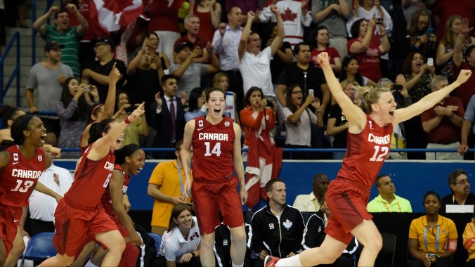 Canadian Women's Basketball Team Team Canada's women's basketball team celebrates winning gold
