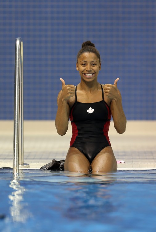 TORONTO, ON - JULY 12: Jennifer Abel of Canada competes in the Women's 3m Springboard Prelims during the Toronto 2015 Pan Am Games at the CIBC Aquatic Centre on July 12, 2015 in Toronto, Ontario, Canada. (Photo by Vaughn Ridley/Canada Diving)