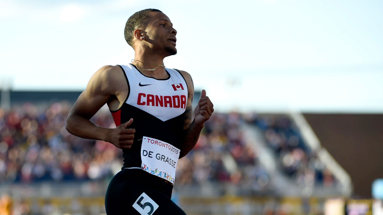Andre De Grasse during semifinal heat in Pan Am Games 100m on July 22, 2015. 