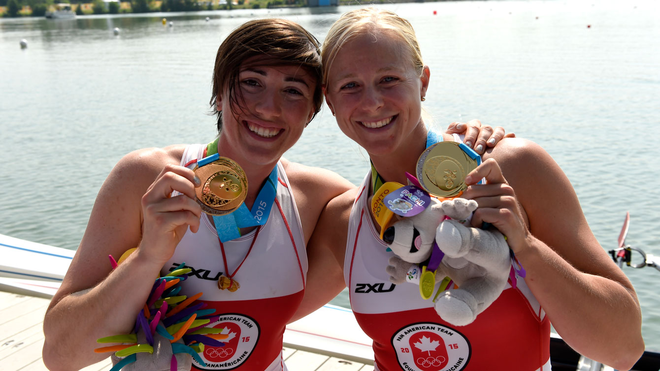 Kerry Maher-Shaffer and Antje von Seydlitz celebrate their Pan Am Games gold on July 13, 2015.