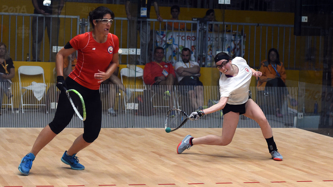 Frédérique Lambert (right) and Jennifer Saunders won TO2015 bronze in the women's team event on Day 15.