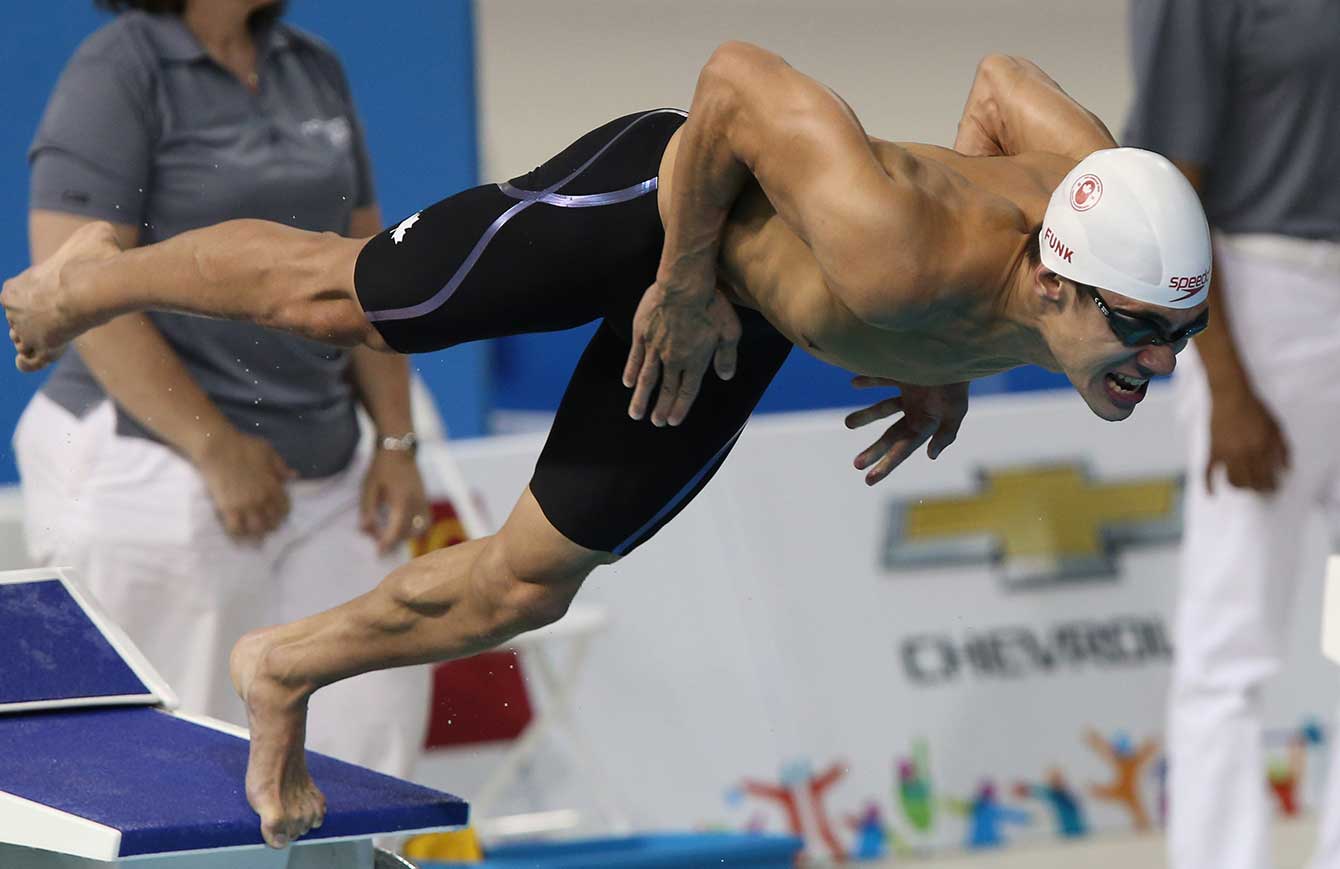 Richard Funk off the blocks during his 200m breaststroke final. He was second.
