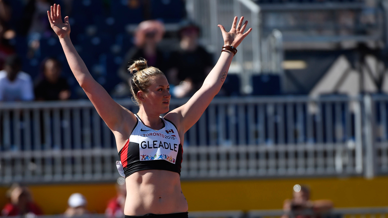 Liz Gleadle at the Pan Am Games javelin competition on July 21, 2015. 