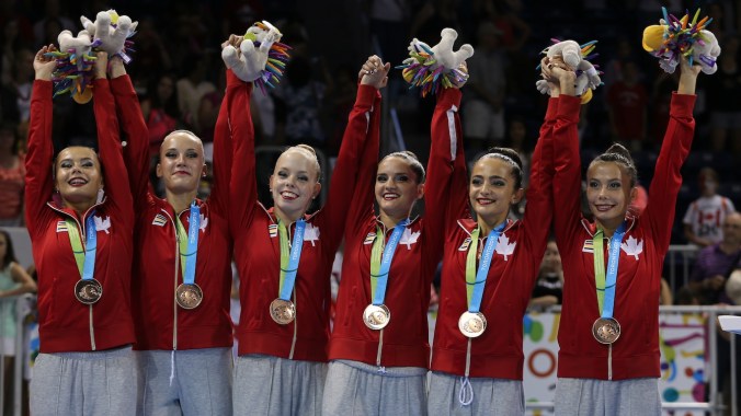 Women's Rhythmic Gymnastics Team Team Canada wins the bronze medal in the Group Hoops + Clubs competition