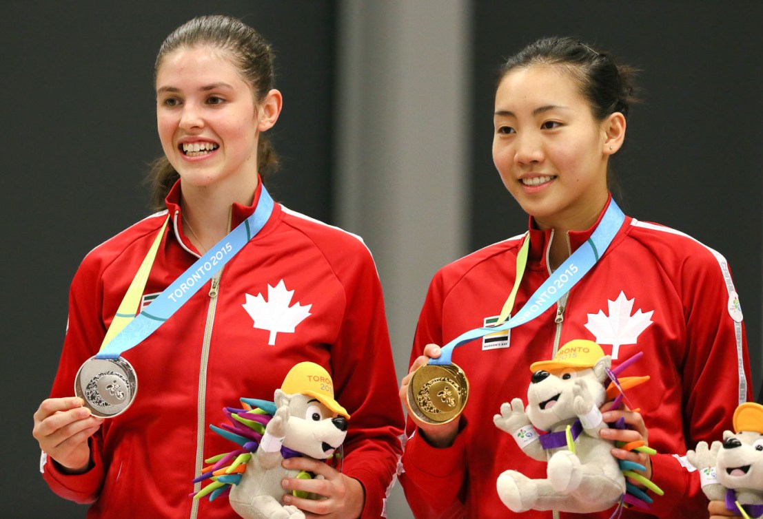 Michelle Li (right) won gold over teammate Rachel Honderich, who took silver, in women's singles. (Photo: Mike Ridewood)