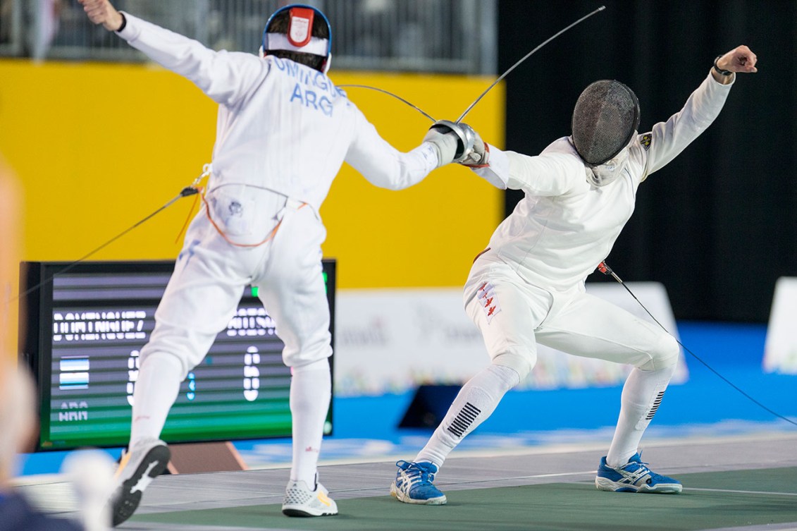 Hugues Boisvert-Simard took home bronze in the individual men's epee at Toronto 2015 on July 21, 2015.
