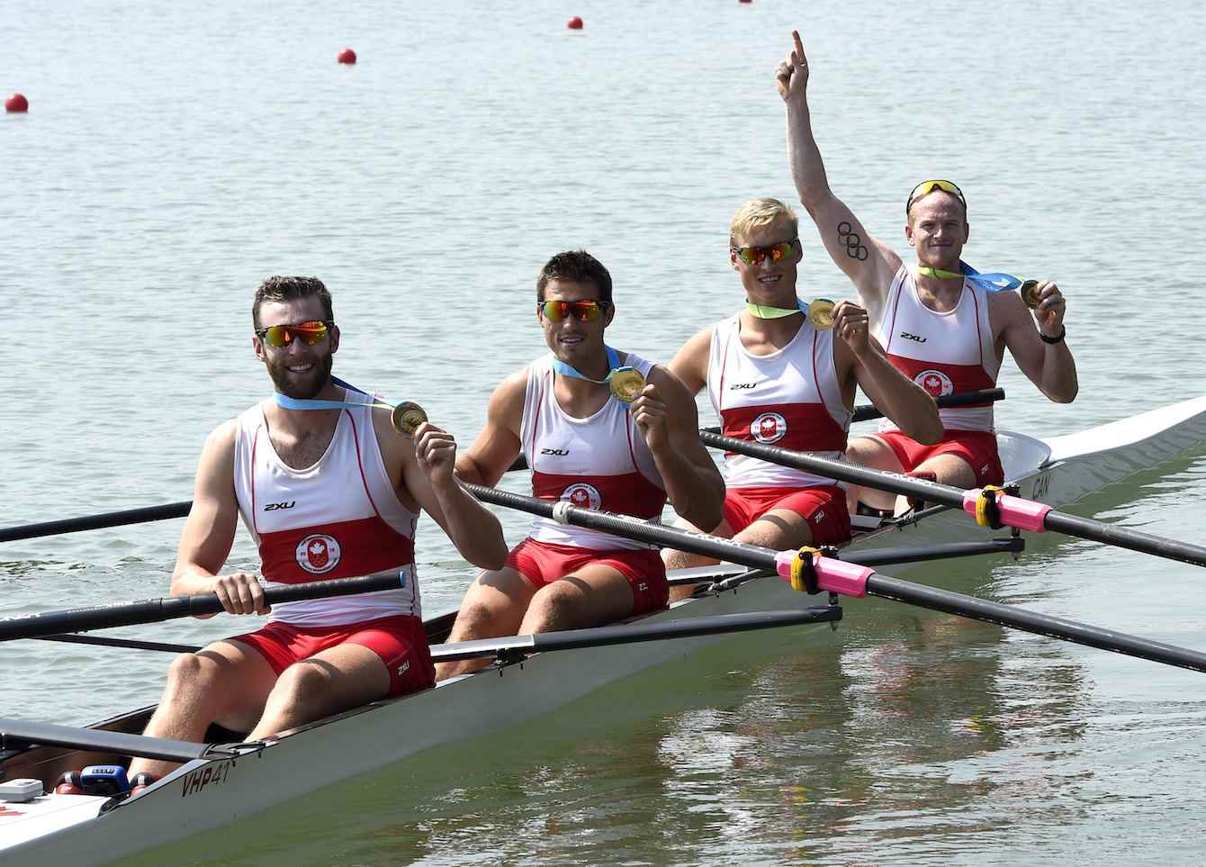 The men’s coxless four crew (Will Crothers, Kai Langerfeld, Conlin McCabe and Tim Schrijver) rowed to gold at Toronto 2015 Pan American Games.