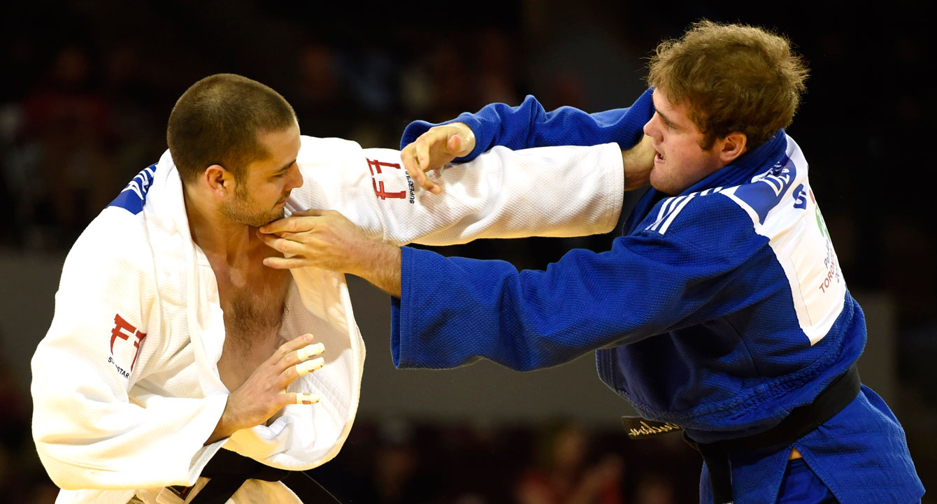 Marc Deschenes won silver in the Toronto 2015 men 100kg weight class. (Photo: Jason Ransom)