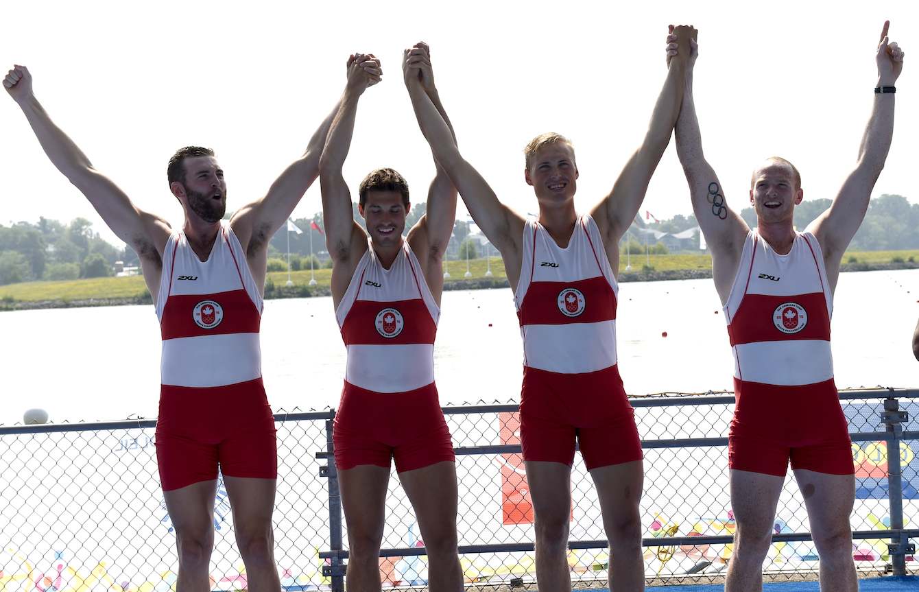 The men’s coxless four crew (Will Crothers, Kai Langerfeld, Conlin McCabe and Tim Schrijver) rowed to gold at Toronto 2015 Pan American Games.