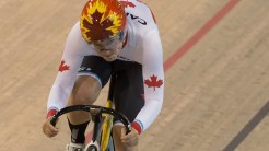 Monique Sullivan competes in the Women's Team Sprint