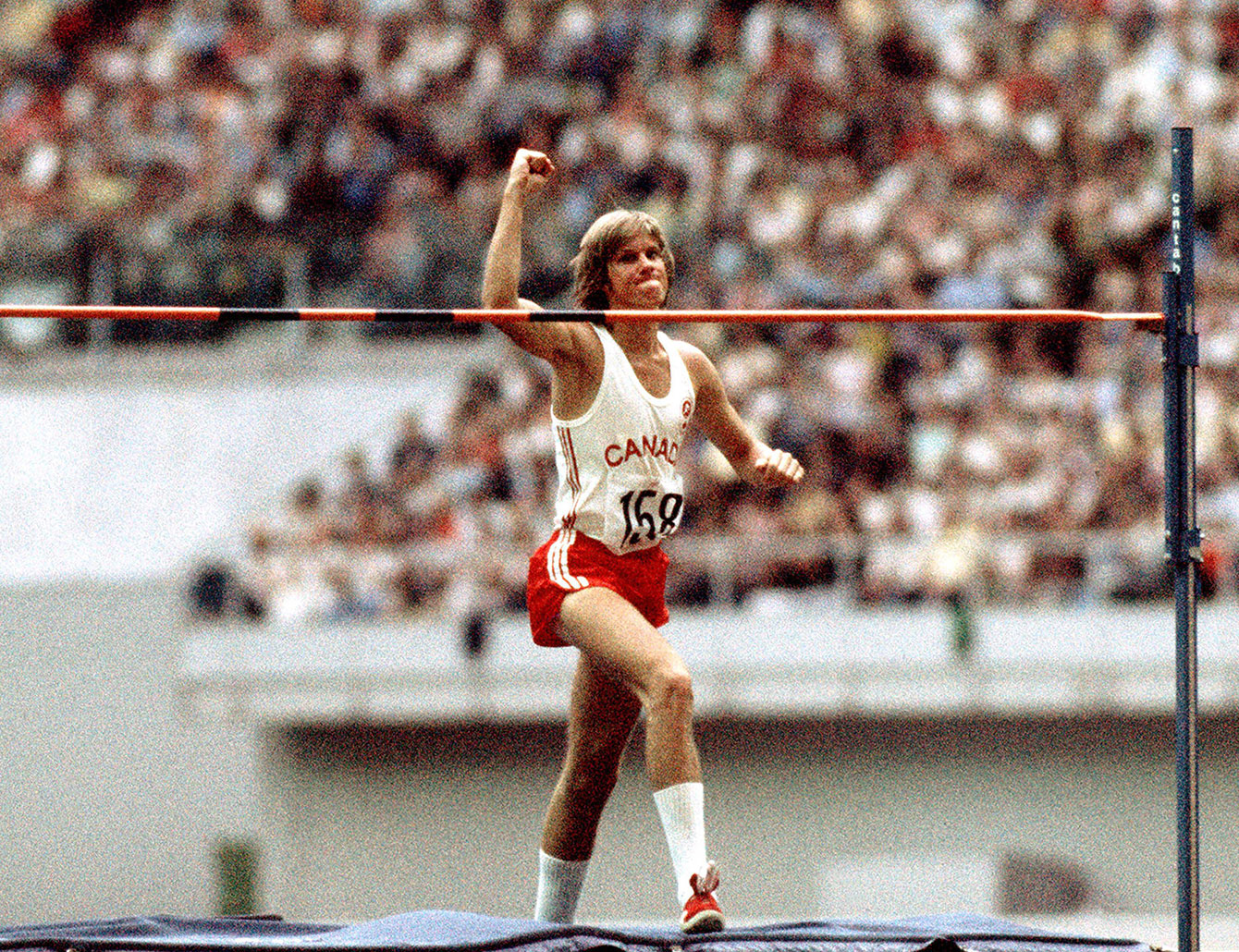 Greg Joy celebrates a clean jump at the Olympic Games in Montreal on July 31, 1976. 