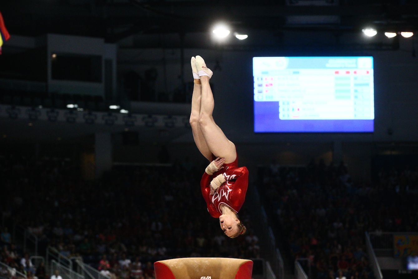 Madison Copiak helps lead Canada to a silver in the women’s artistic gymnastics team event.