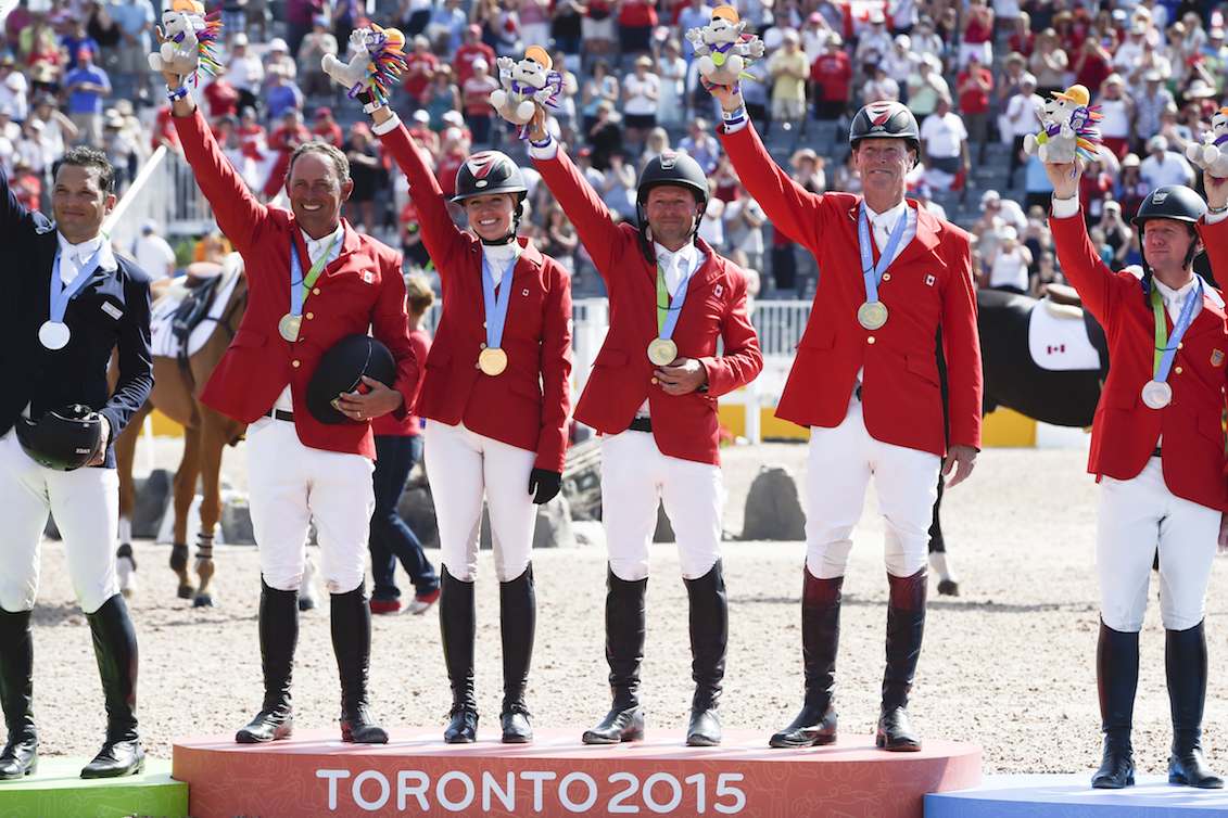 Jumping team (L-R) Yann Candele, Tiffany Foster, Eric Lamaze and Ian Millar. 