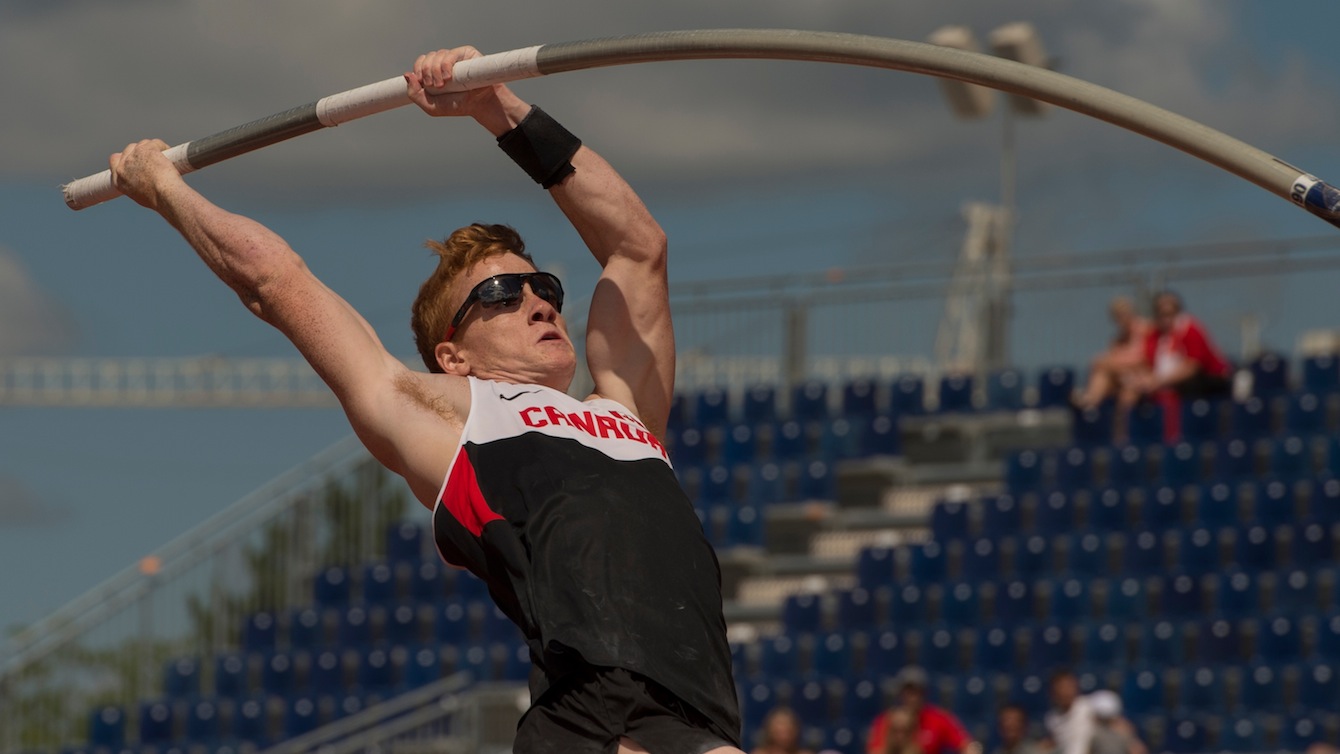 Shawnacy Barber competes in the men's pole vault