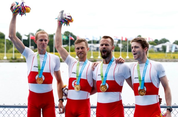 Canada's Lightweight Four Team (Rowing) Canada takes the gold medal in men's lightweight four (rowing).