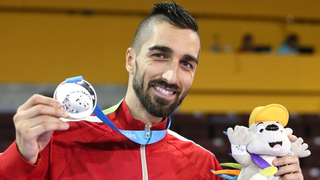 Maxime Potvin of Quebec City was the silver medalist in Taekwondo finals at the Pan American Games in Mississauga, Monday, July 20, 2015.