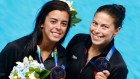 Meaghan Benfeito (left) and Roseline Filion with their 10m synchro silver medals from the FINA World Championships in diving (Kazan, Russia) on July 27, 2015.