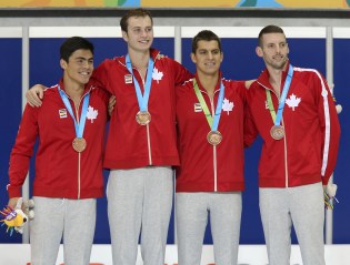 The men's 4 x 200m men's Freestyle Relay team takes bronze