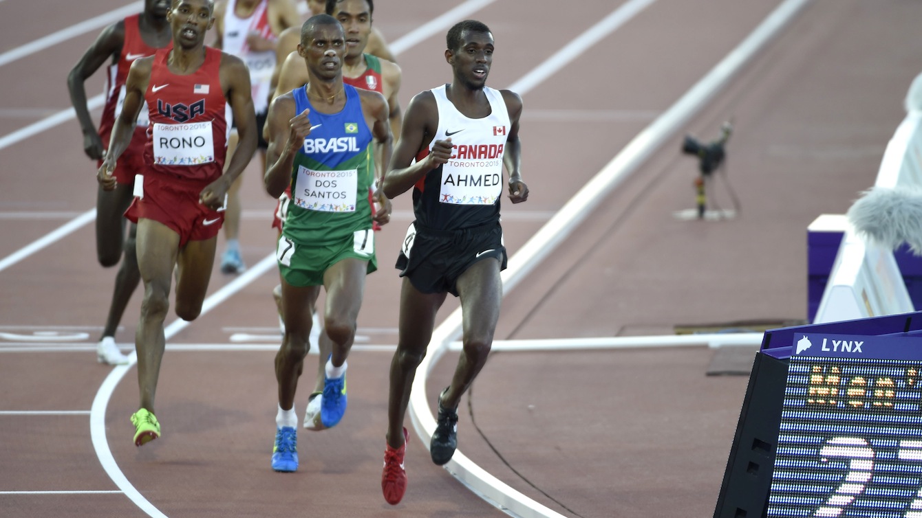 Mohammed Ahmed competes in the men's 10,000m race