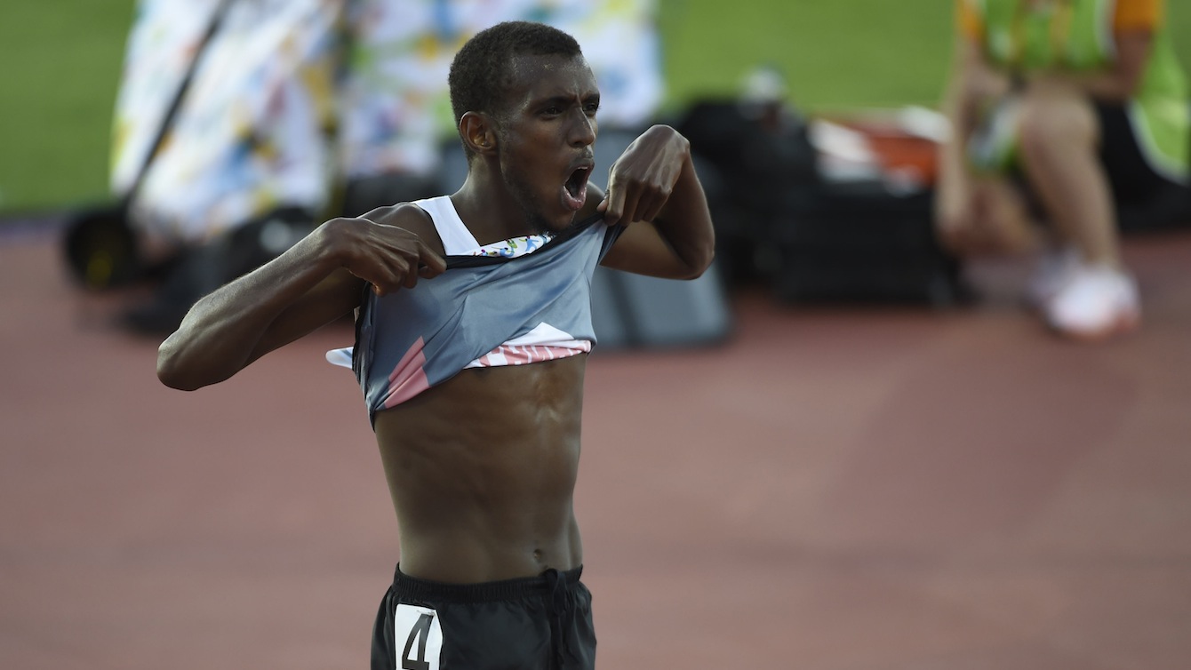 Mohammed Ahmed competes in the men's 10,000m race