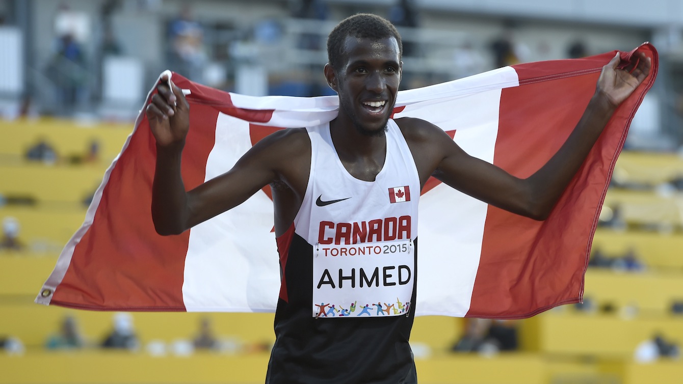 Mohammed Ahmed competes in the men's 10,000m race
