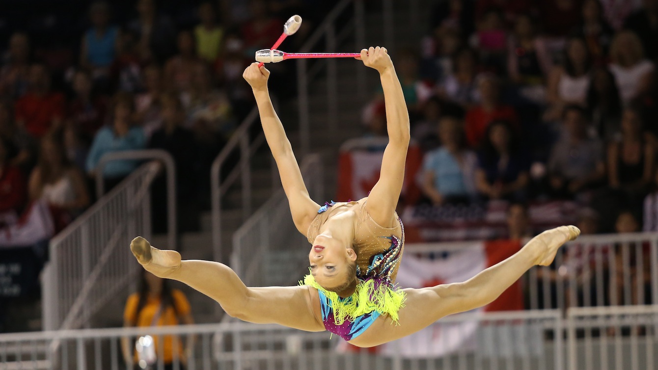 Patricia Bezzoubenko competes in the rhythmic gymnastics clubs competition at the 2015 Pan American Games in Toronto.