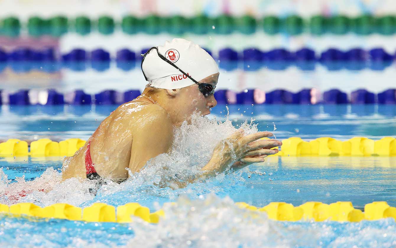 Rachel Nicol swims her 100m breaststroke during the heats of TO2015. She came third in the finals. 
