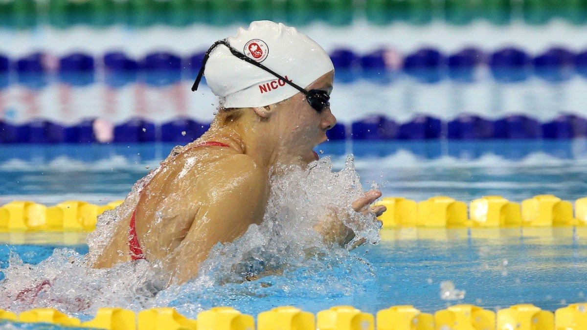 Rachel Nicol competes in women's 100m breaststroke.