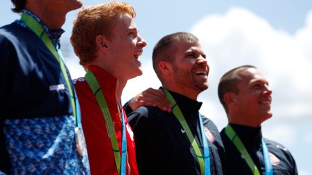 Shawnacy Barber Shawnacy Barber celebrates gold in the men's pole vault