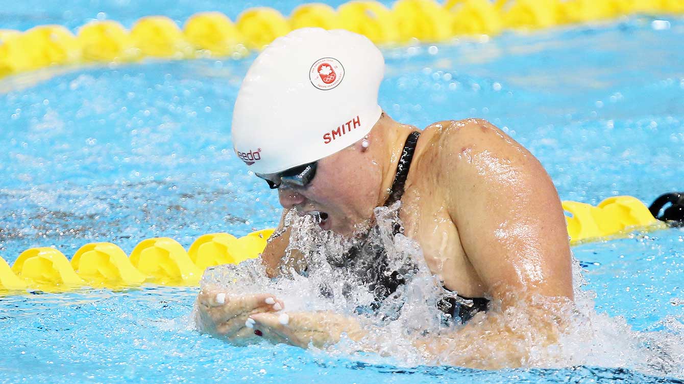 Kierra Smith races the 200m breaststroke heats at the Toronto 2015 Pan American Games.