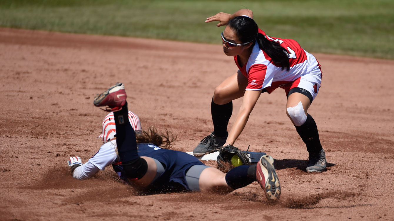 Women's softball team in action