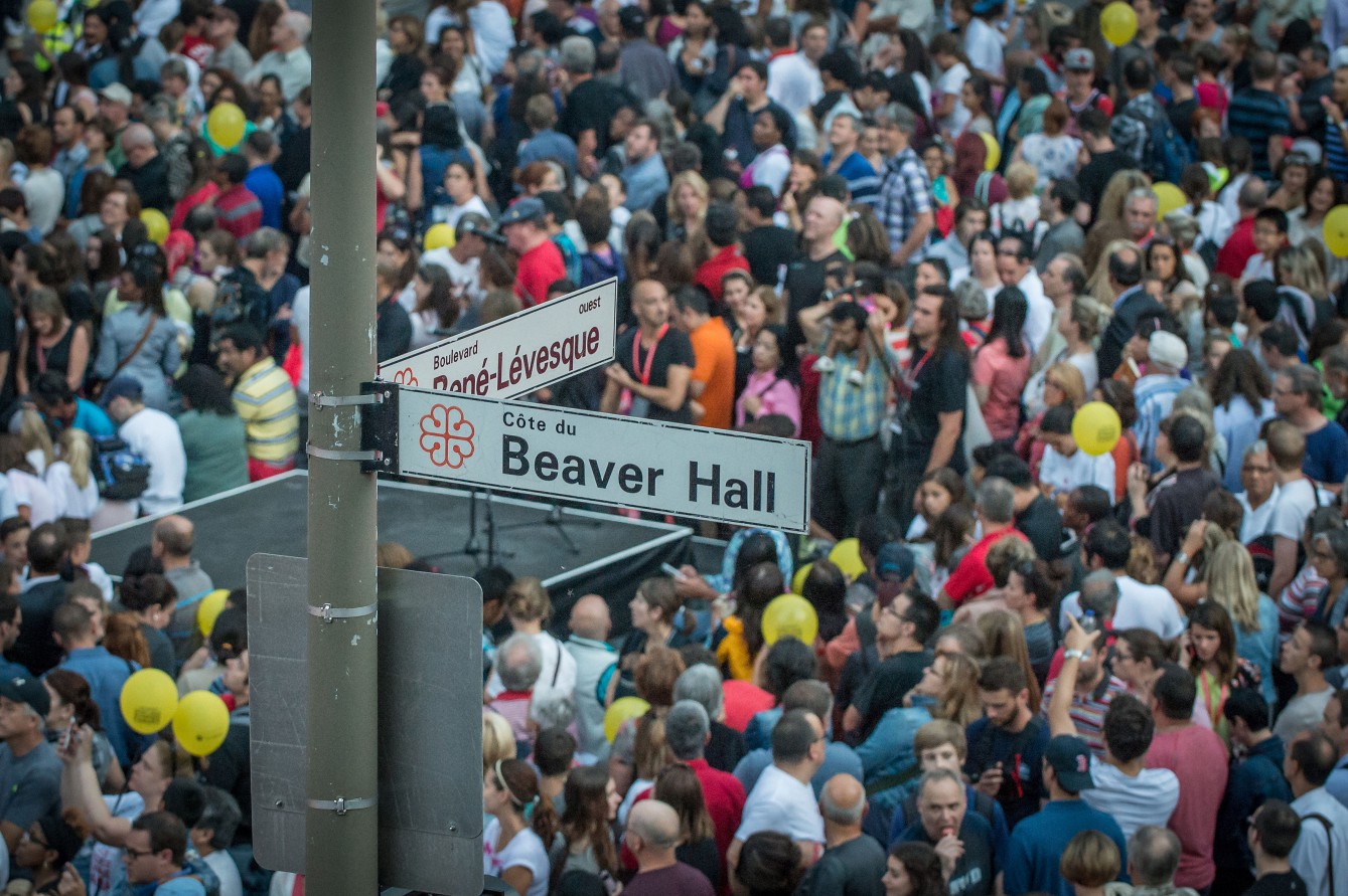 Crowds gather at the street celebration for Canada Olympic Excellence Day on July 9, 2015 in Montreal.