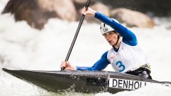 Jazmyne Denhollander competes in the women's K1 Kayak slalom heats at the Minden Wild Water Preserve.