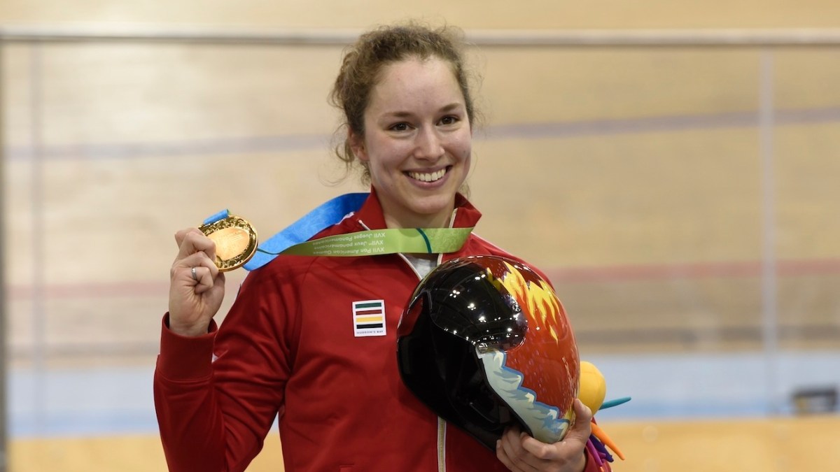 Monique Sullivan wins gold in the Women's Keirin at the Pan American Games in Toronto.