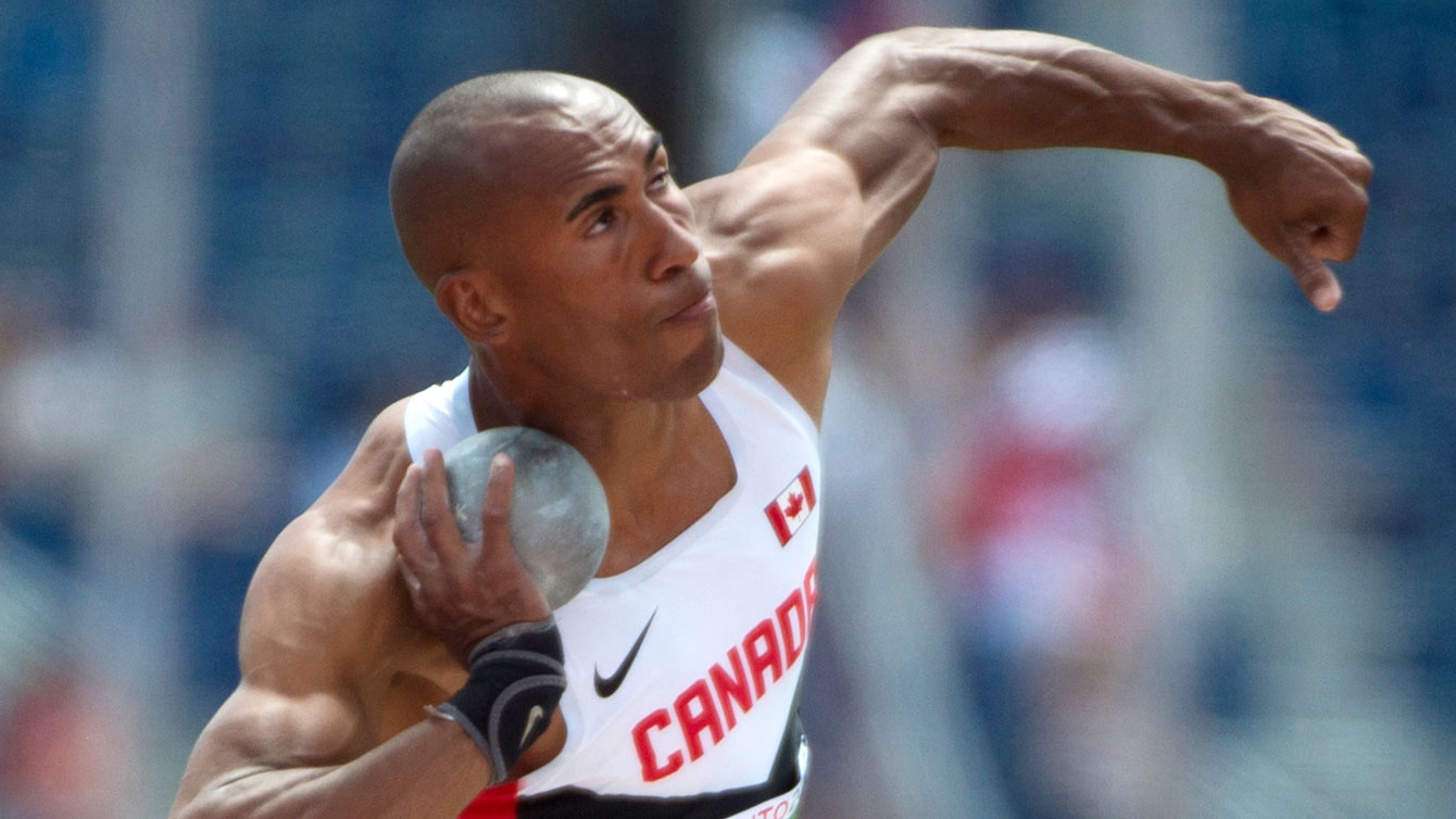 Damian Warner in the shot put on July 22, 2015, the third event of the decathlon at Pan Am Games in Toronto.